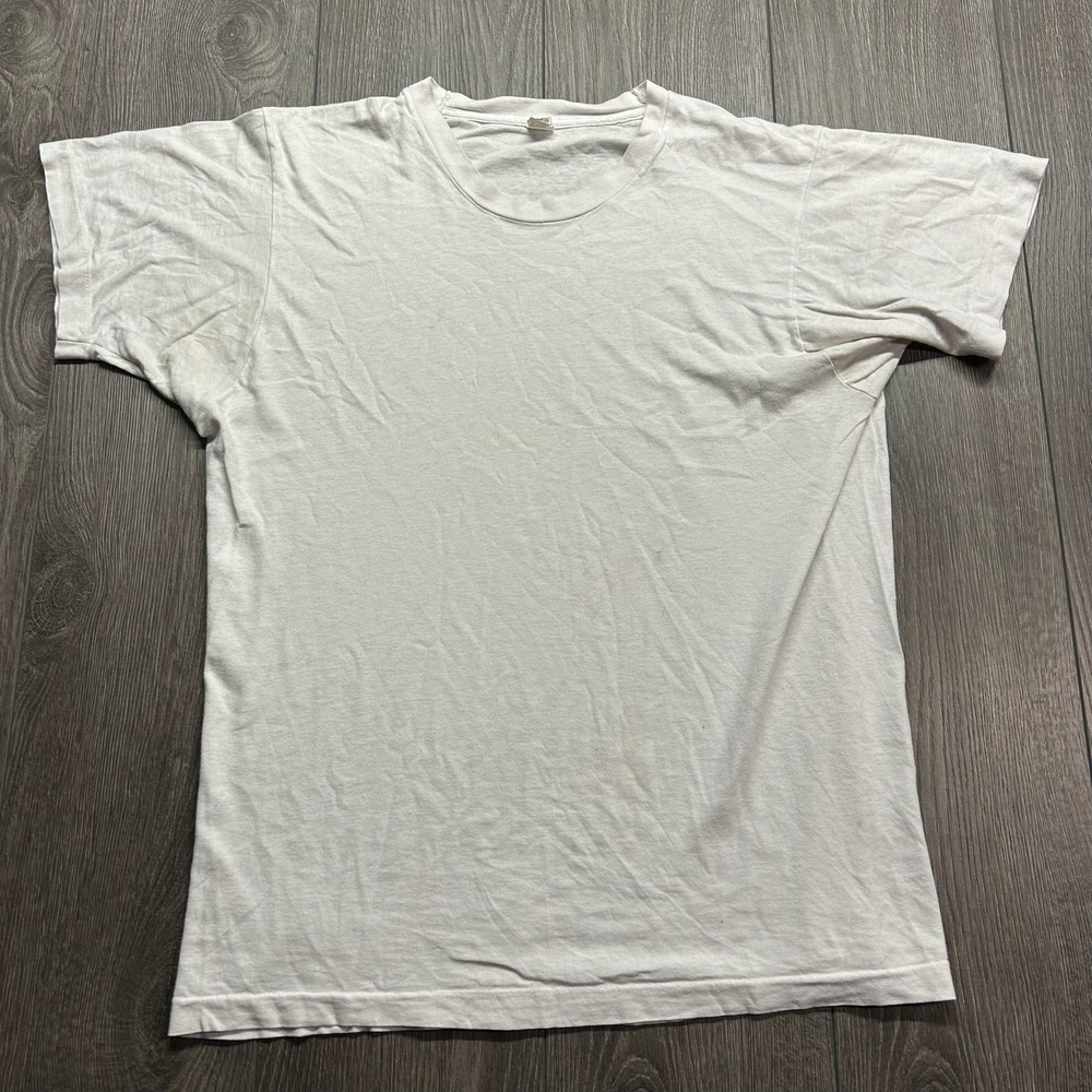 Vintage 80s Fruit of the Loom Blank T-Shirt White Single Stitch Large Thin USA